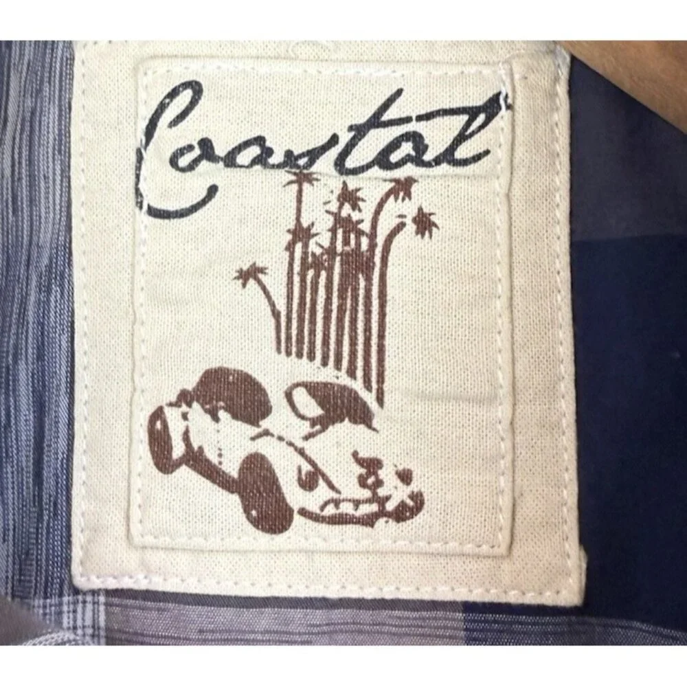 COASTAL Plaid Pearl Snap Button Down Long Sleeve‎ Shirt Blue Gray Mens EUC Sz XL